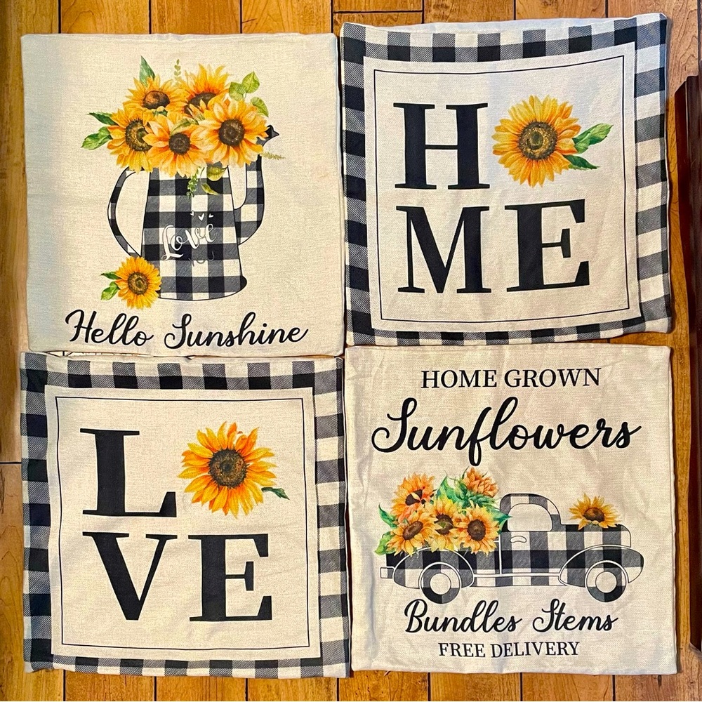 Set of 4 Sunflower Pillow Covers